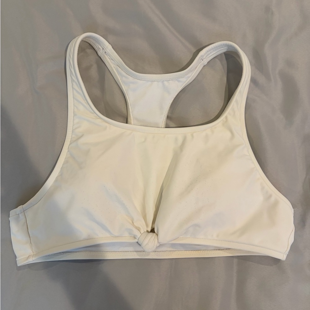 No Boundaries White Knot-Front Racerback Bikini Top